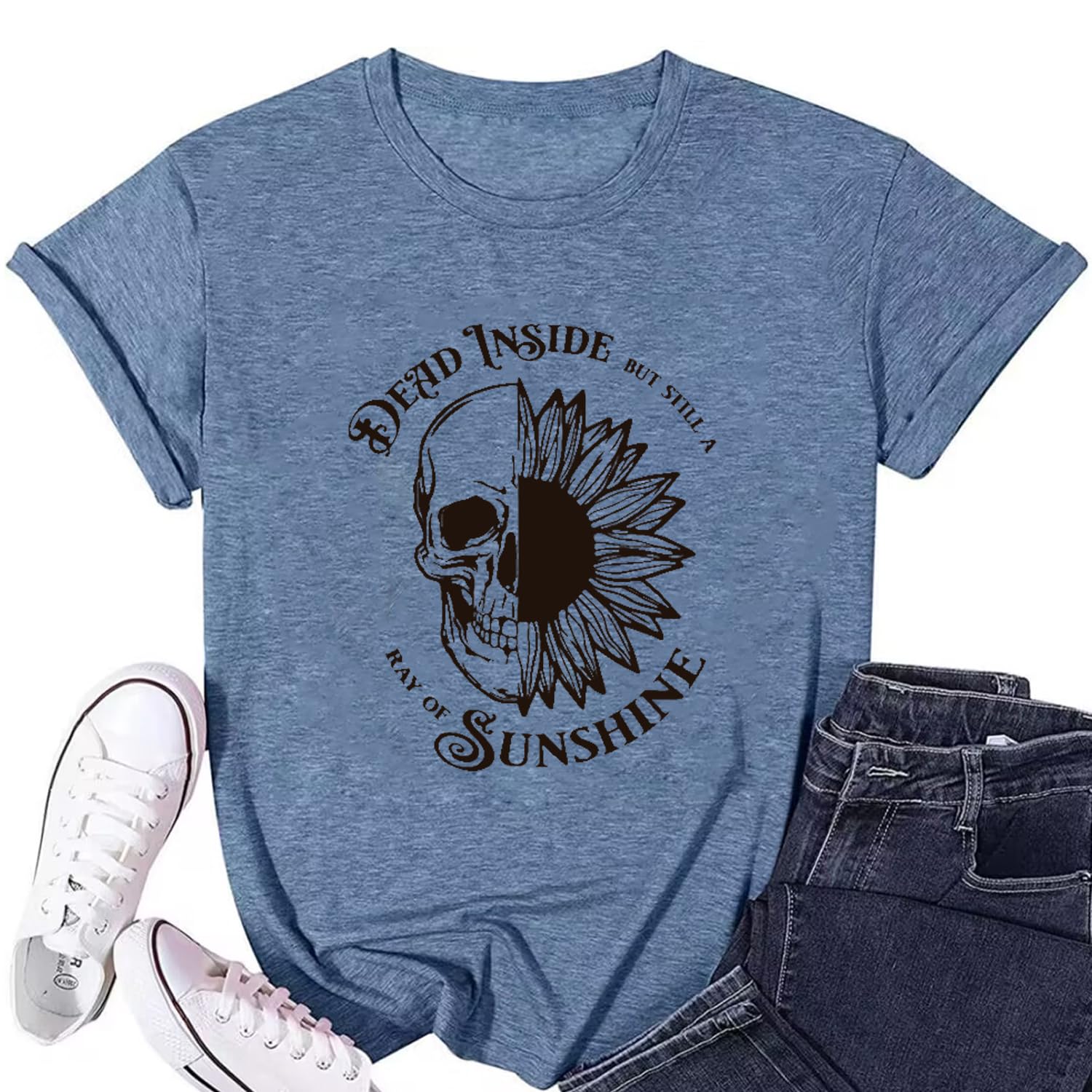 Funny Shirts for Women Vintage Skull Tshirt Holiday Short Sleeve Tops