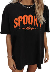 Oversized Halloween Shirts for Women Spooky Season Shirt Skeletons Costume