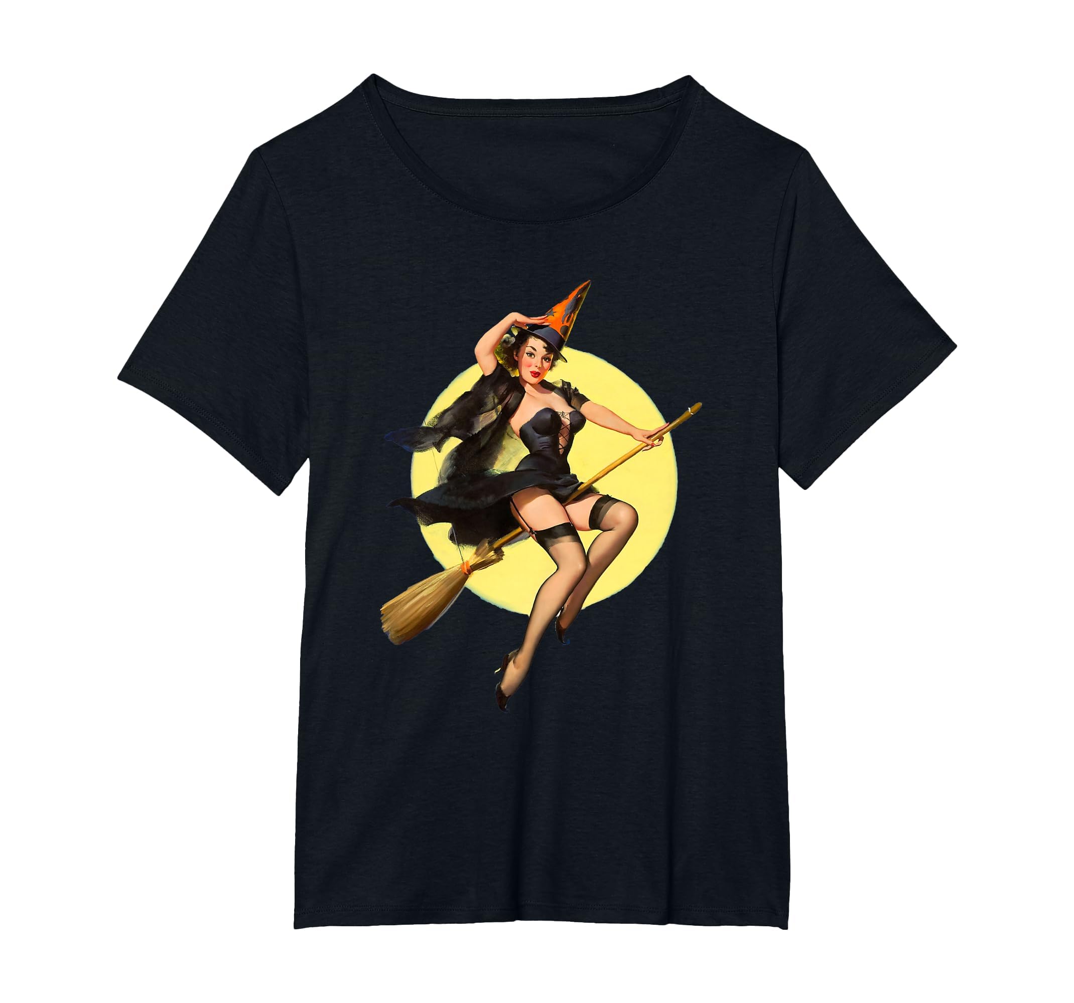 Vintage Pin up Witch Halloween Pinup Girl Funny Ilustration T-Shirt