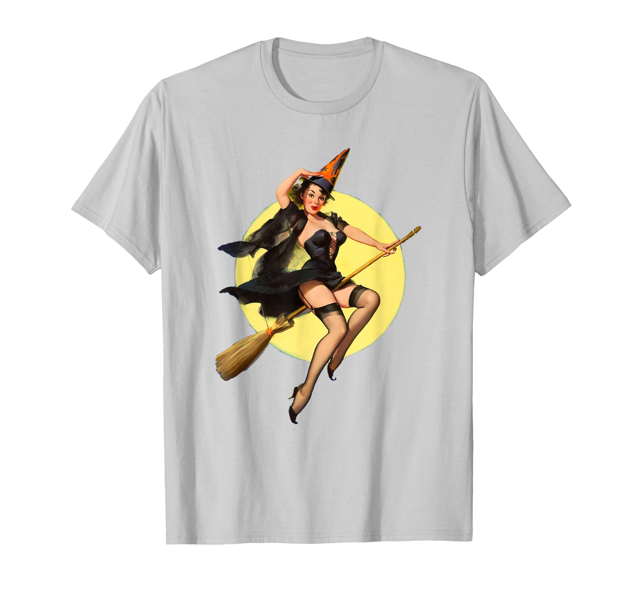 Vintage Pin up Witch Halloween Pinup Girl Funny Ilustration T-Shirt
