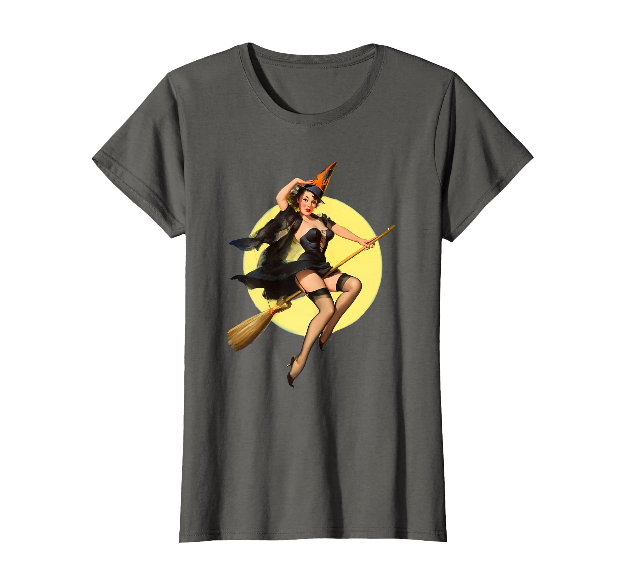 Vintage Pin up Witch Halloween Pinup Girl Funny Ilustration T-Shirt