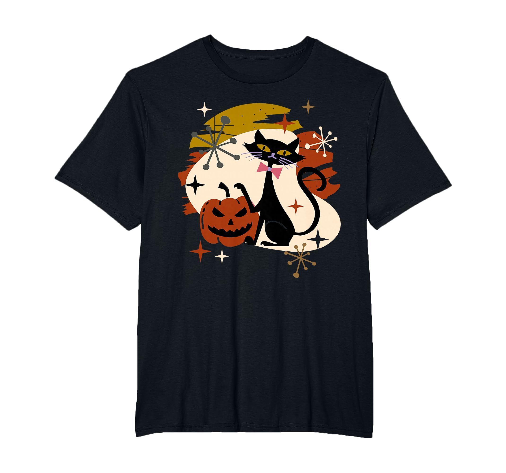 Black Cat and Pumpkin Atomic Retro Halloween T-Shirt