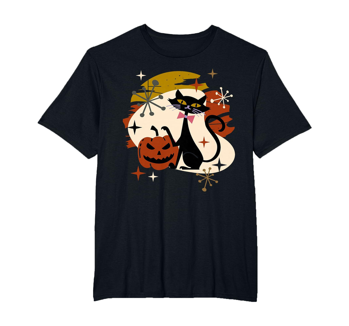 Black Cat and Pumpkin Atomic Retro Halloween T-Shirt