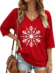 Womens Half Sleeve Fall Shirts Halloween V Neck Three Quarters Sleeve Pumpkin T-Shirts Thanksgiving Tops