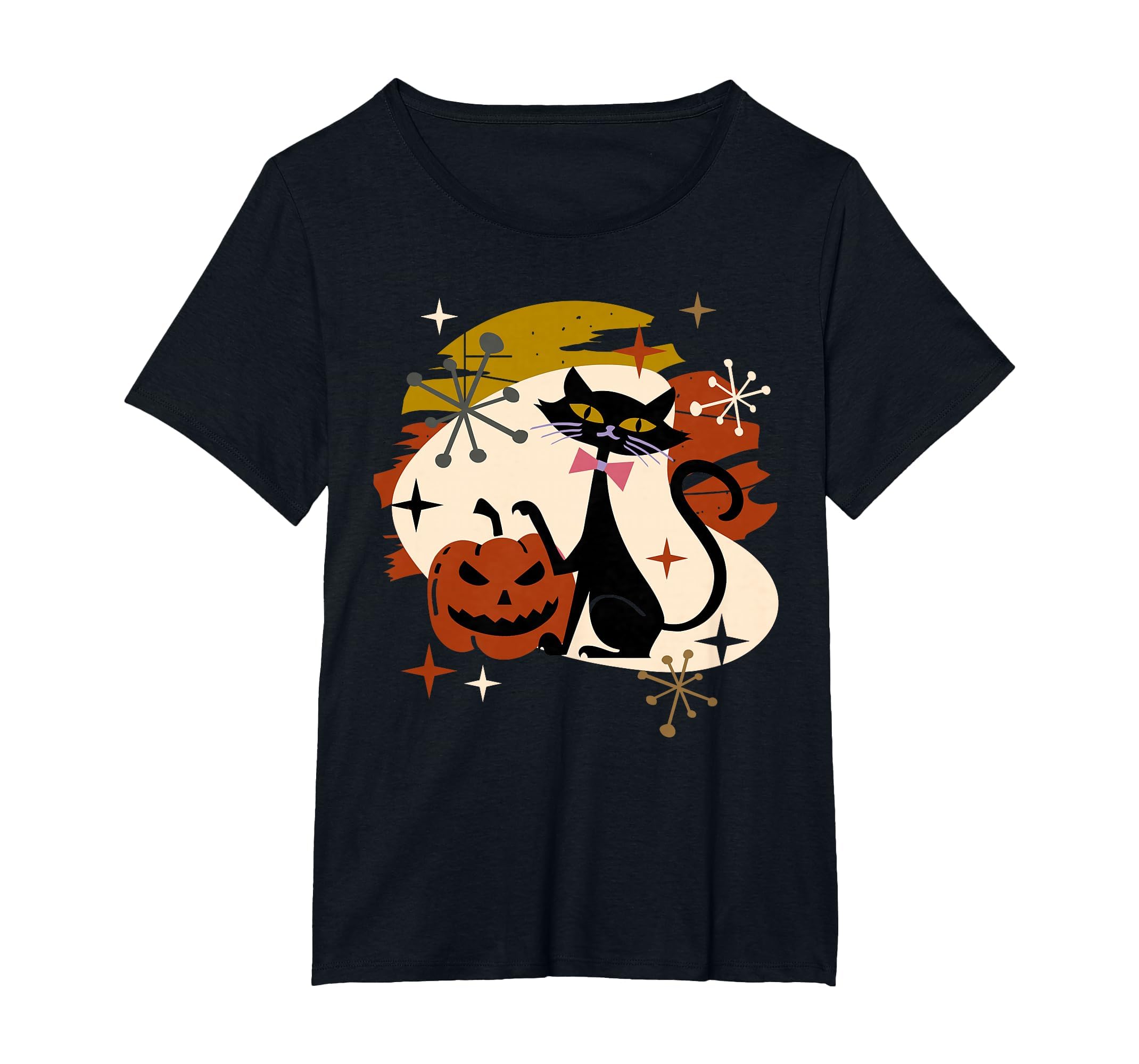 Black Cat and Pumpkin Atomic Retro Halloween T-Shirt