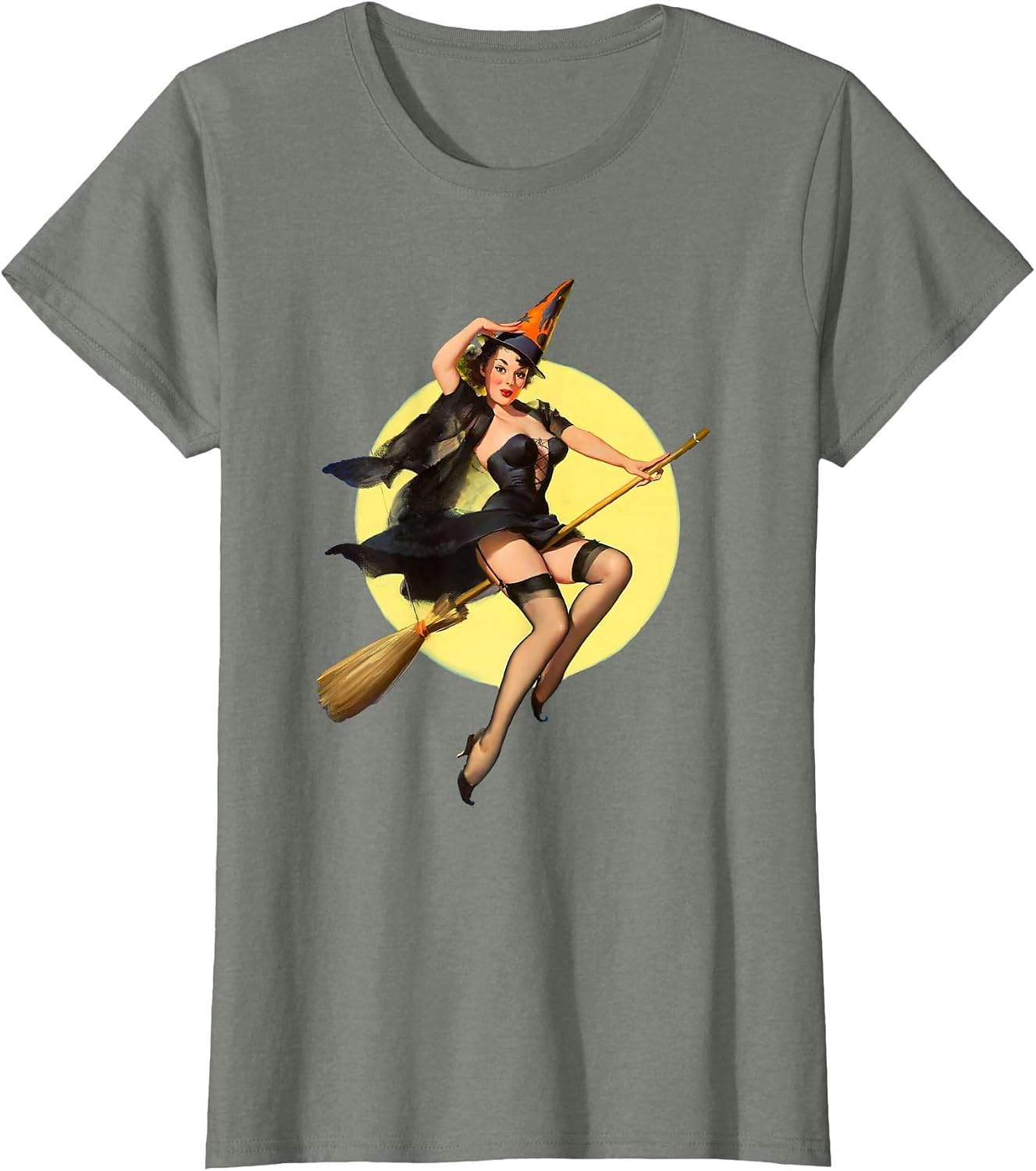 Vintage Pin up Witch Halloween Pinup Girl Funny Ilustration T-Shirt