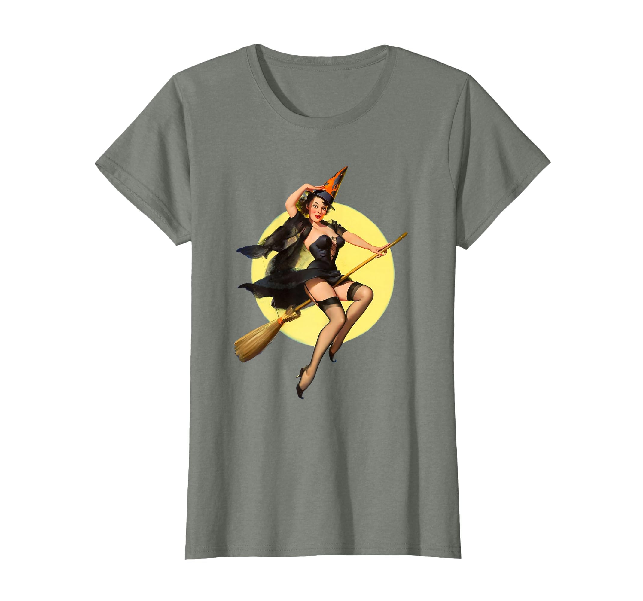 Vintage Pin up Witch Halloween Pinup Girl Funny Ilustration T-Shirt