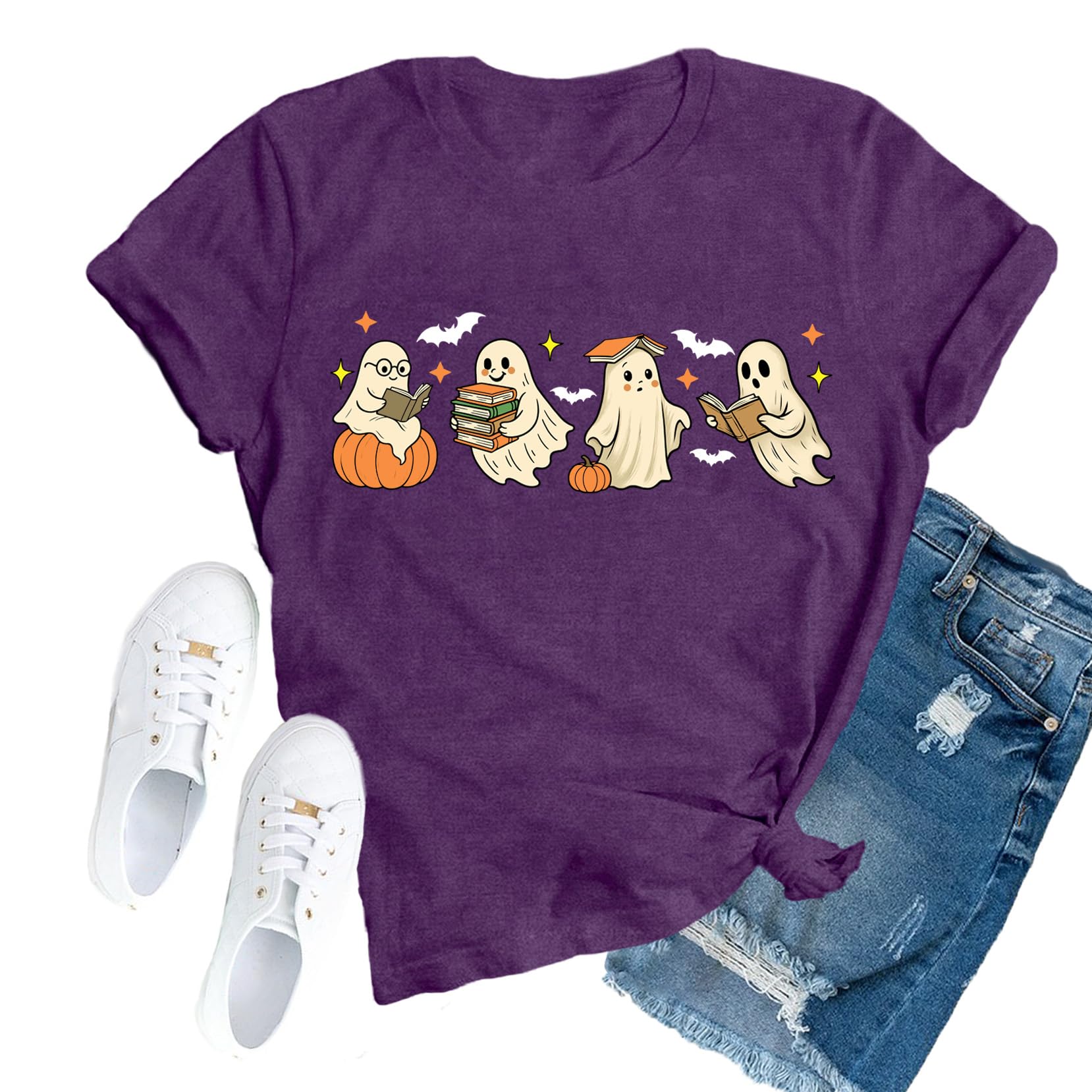 Womens Halloween Reader Shirts Ghost Pumpkin T-Shirt