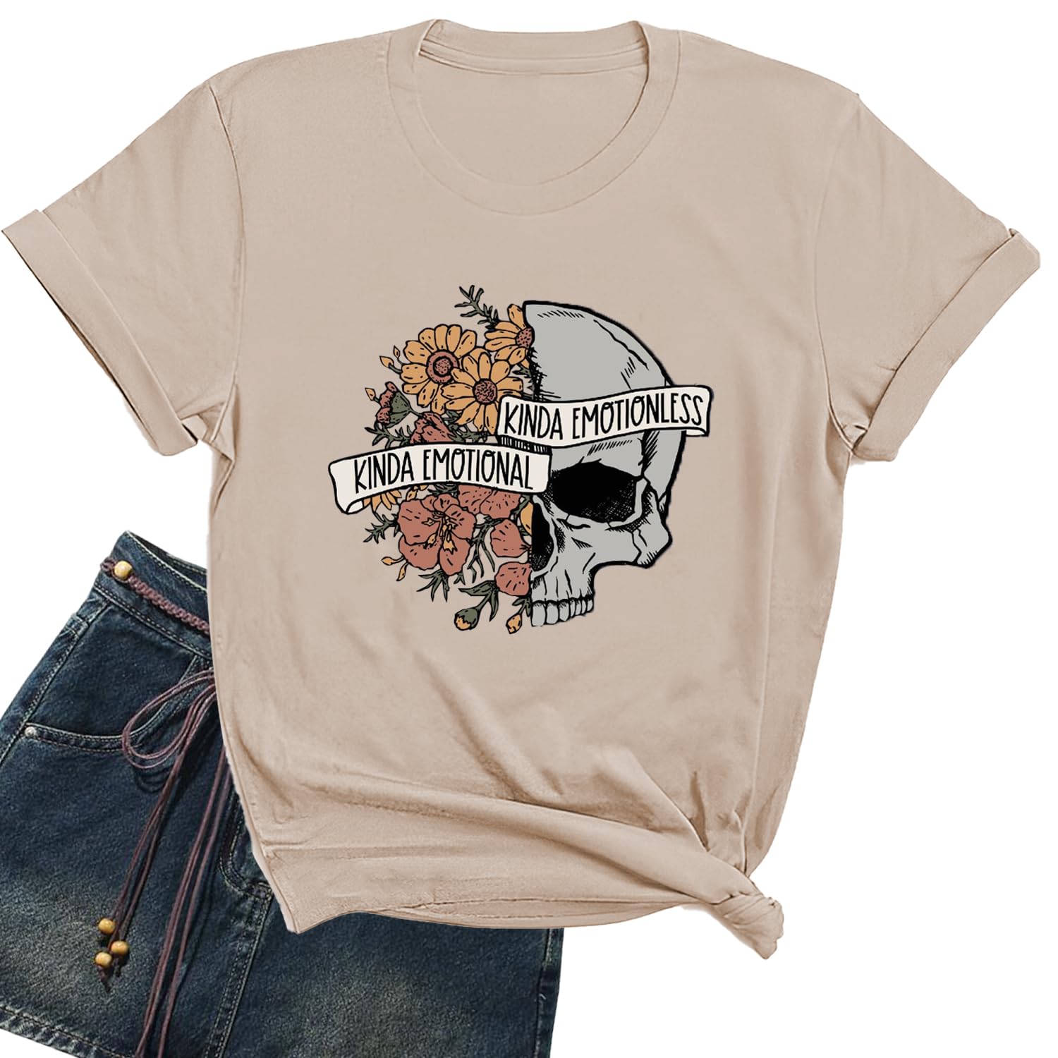 Funny Shirts for Women Vintage Skull Tshirt Holiday Short Sleeve Tops