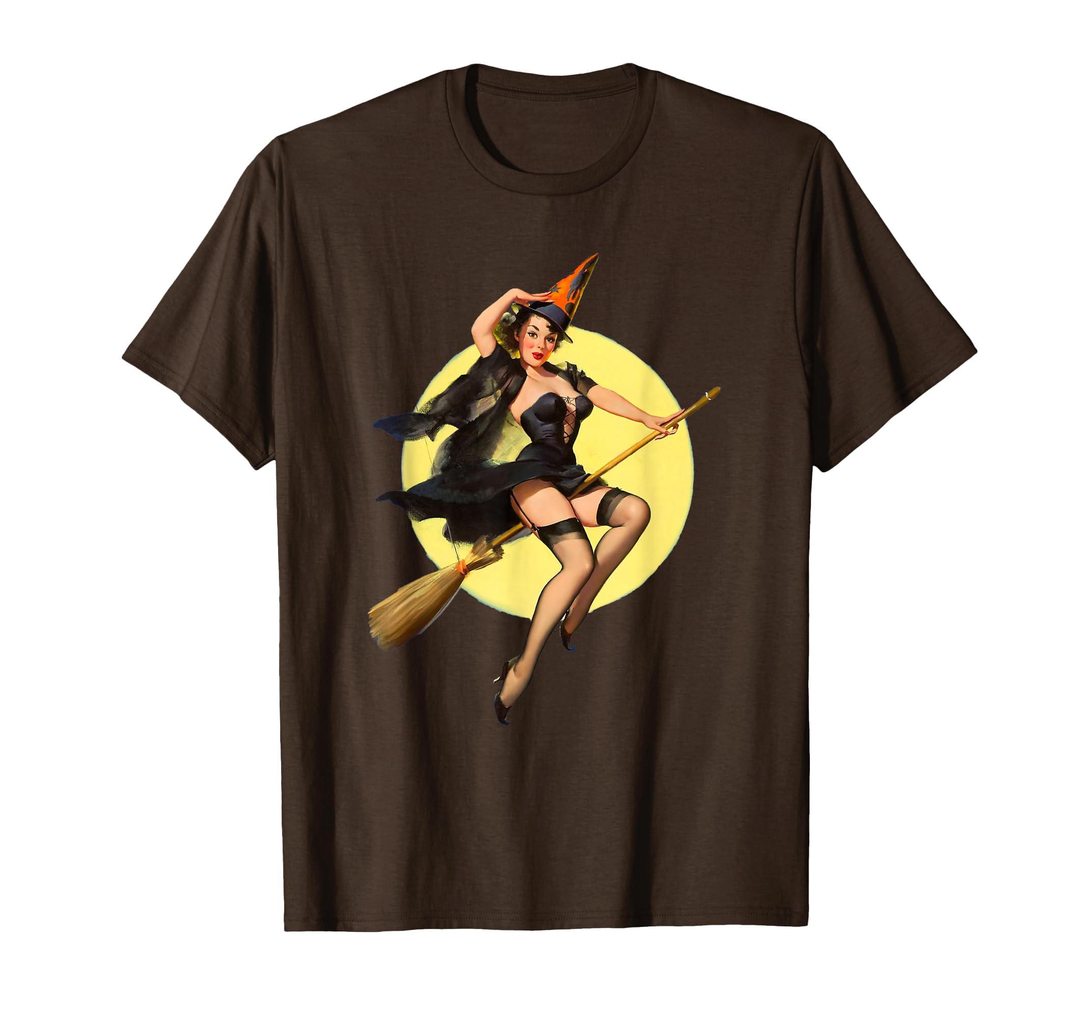 Vintage Pin up Witch Halloween Pinup Girl Funny Ilustration T-Shirt