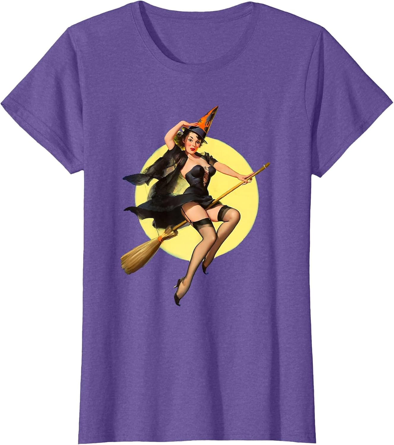 Vintage Pin up Witch Halloween Pinup Girl Funny Ilustration T-Shirt