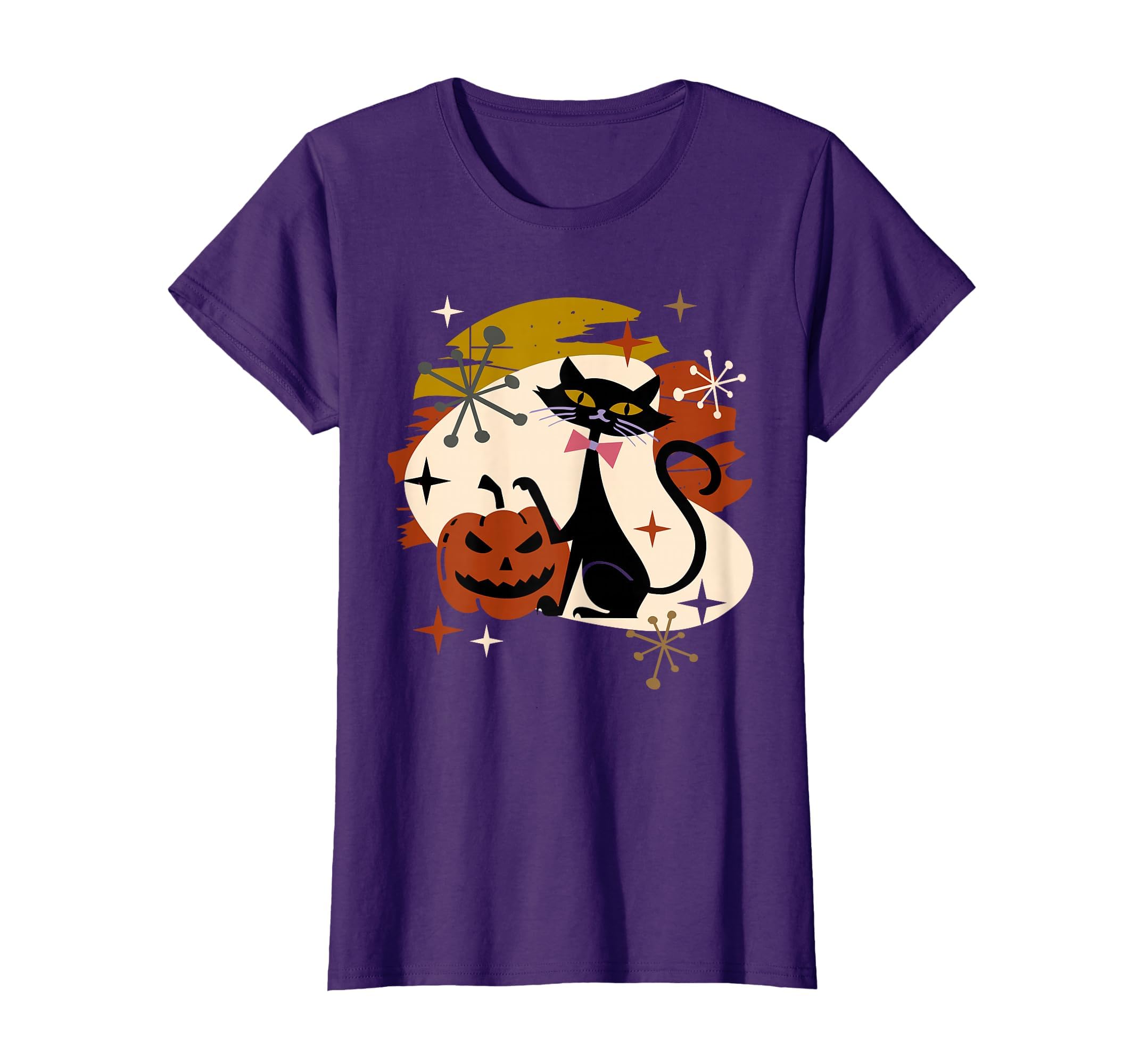 Black Cat and Pumpkin Atomic Retro Halloween T-Shirt