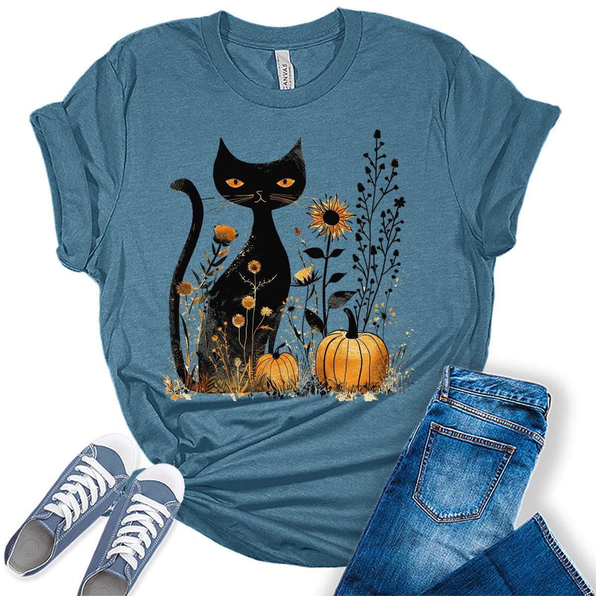 Graphic Tees for Women Fall Tshirts Vintage Tops Cute Floral Wildflower Girls Shirts
