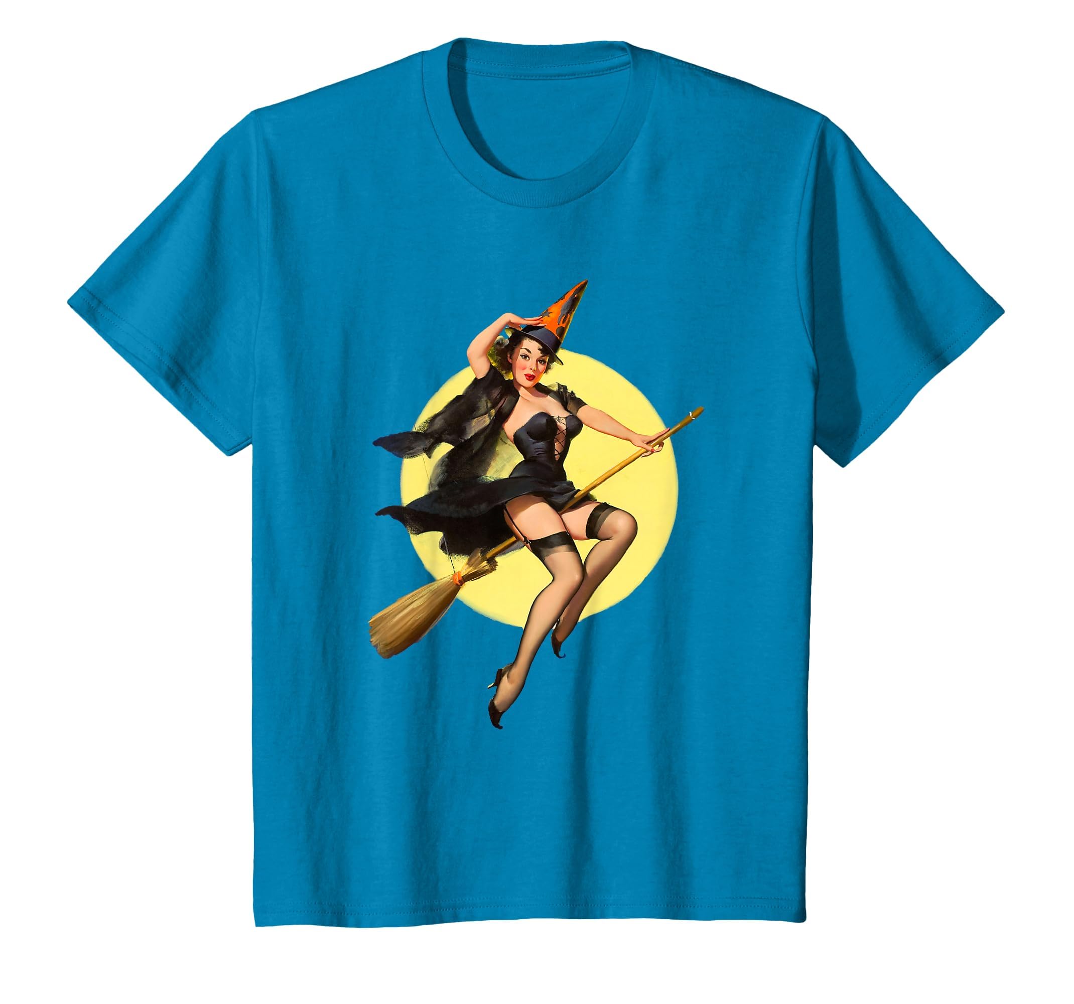 Vintage Pin up Witch Halloween Pinup Girl Funny Ilustration T-Shirt