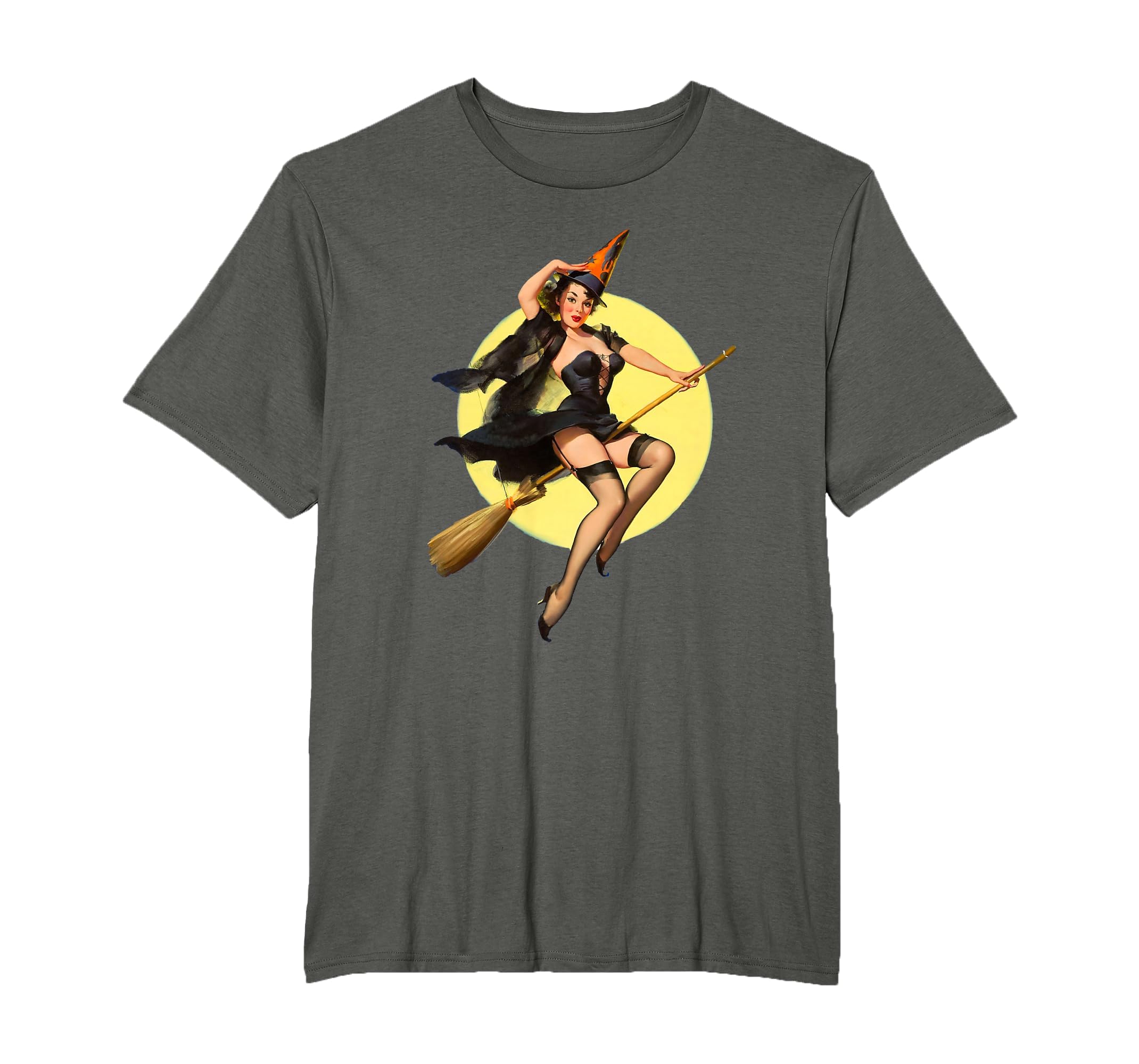 Vintage Pin up Witch Halloween Pinup Girl Funny Ilustration T-Shirt