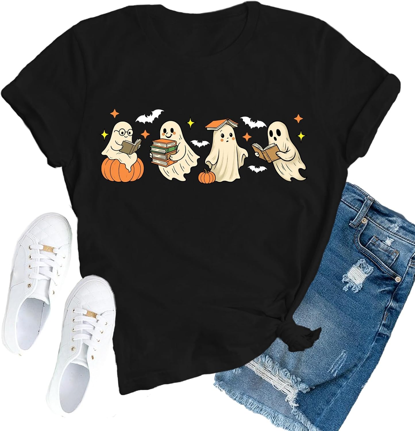 Womens Halloween Reader Shirts Ghost Pumpkin T-Shirt