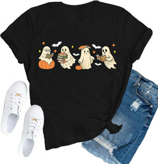 Womens Halloween Reader Shirts Ghost Pumpkin T-Shirt