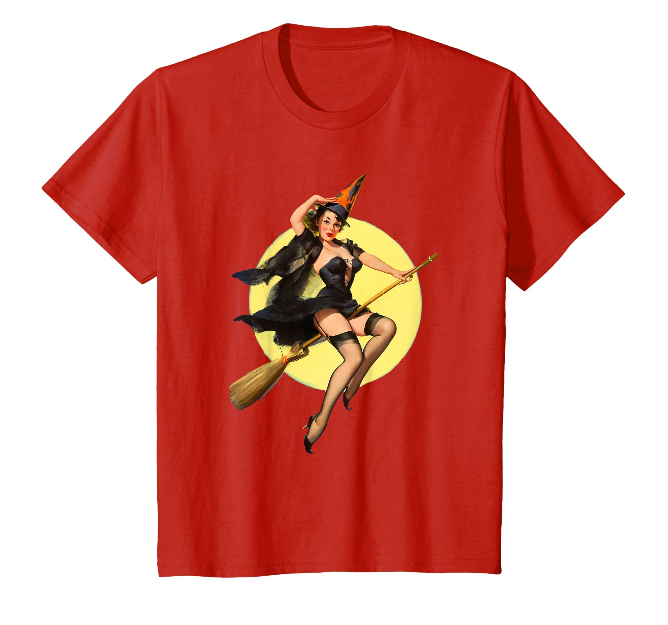 Vintage Pin up Witch Halloween Pinup Girl Funny Ilustration T-Shirt