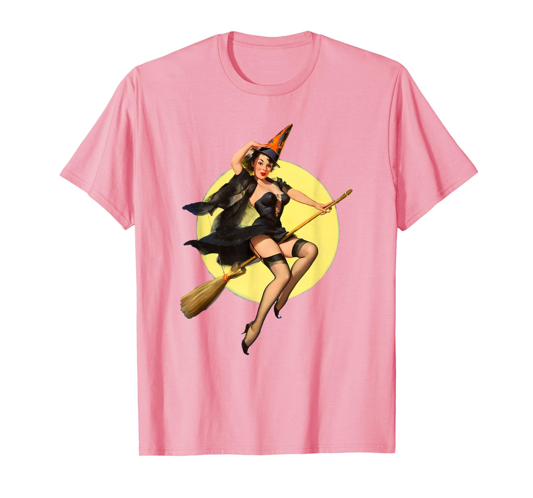 Vintage Pin up Witch Halloween Pinup Girl Funny Ilustration T-Shirt