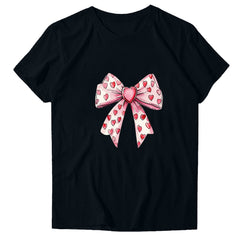 EchfiProm T shirts for Women Graphic Tee Valentine Day Valentine Summer Cute Lovers Shirts Bow Print