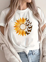 Letter Print Short Sleeve Tee Casual Crew Neck Versatile Top