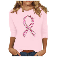 VKOYWKM Breast Cancer Awareness Shirts for Women Breast Cancer 3/4 Sleeve Tops Pink Ribbon Graphic Tee Breast Cancer Survivor Shirt