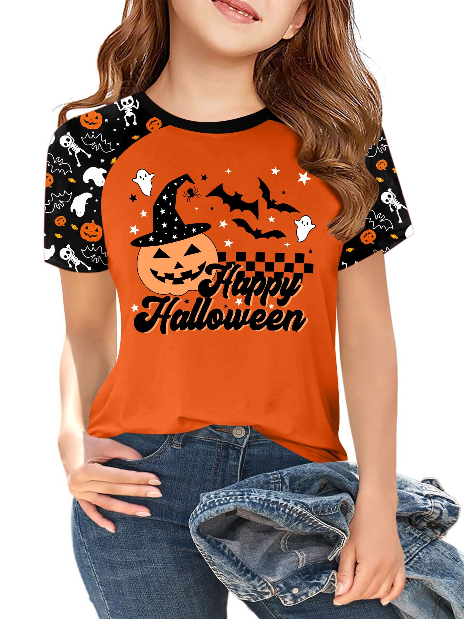 Ithalt Kids Halloween Shirt for Girls Boys Ghost Tshirt Spooky Season Tee