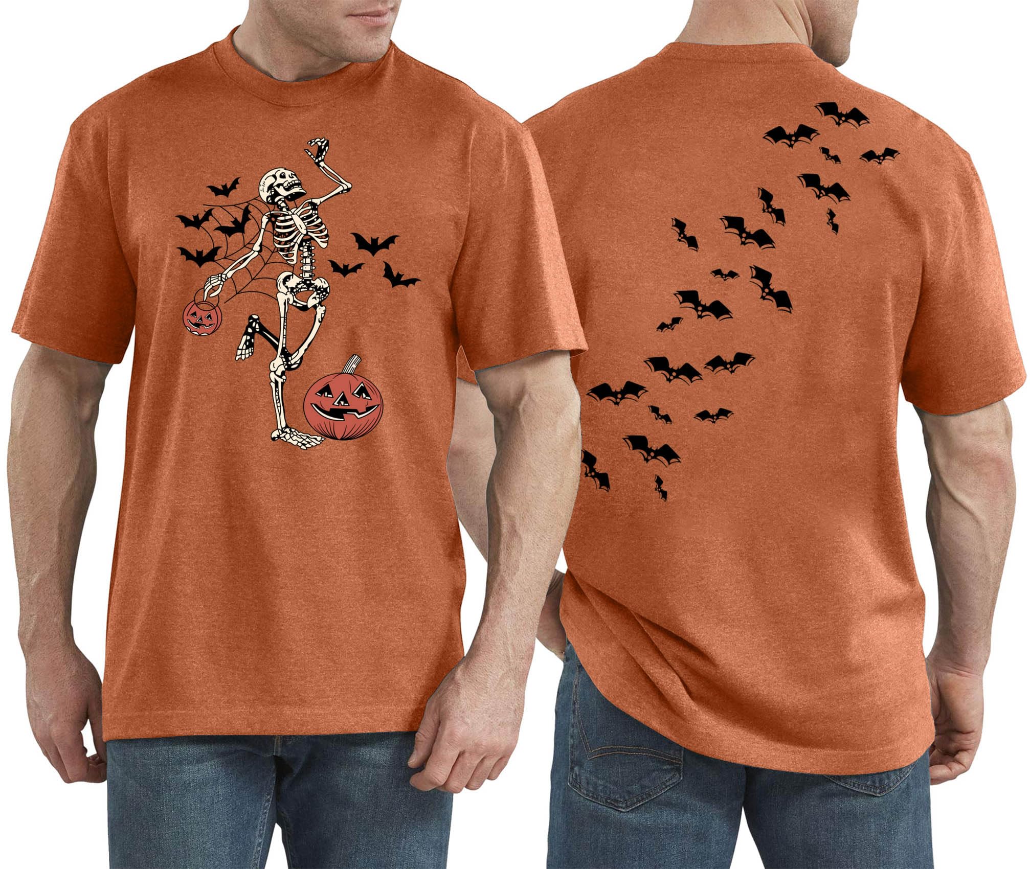 Halloween Shirt for Men Dancing Skeleton Tshirt Pumpkin Graphic Tee