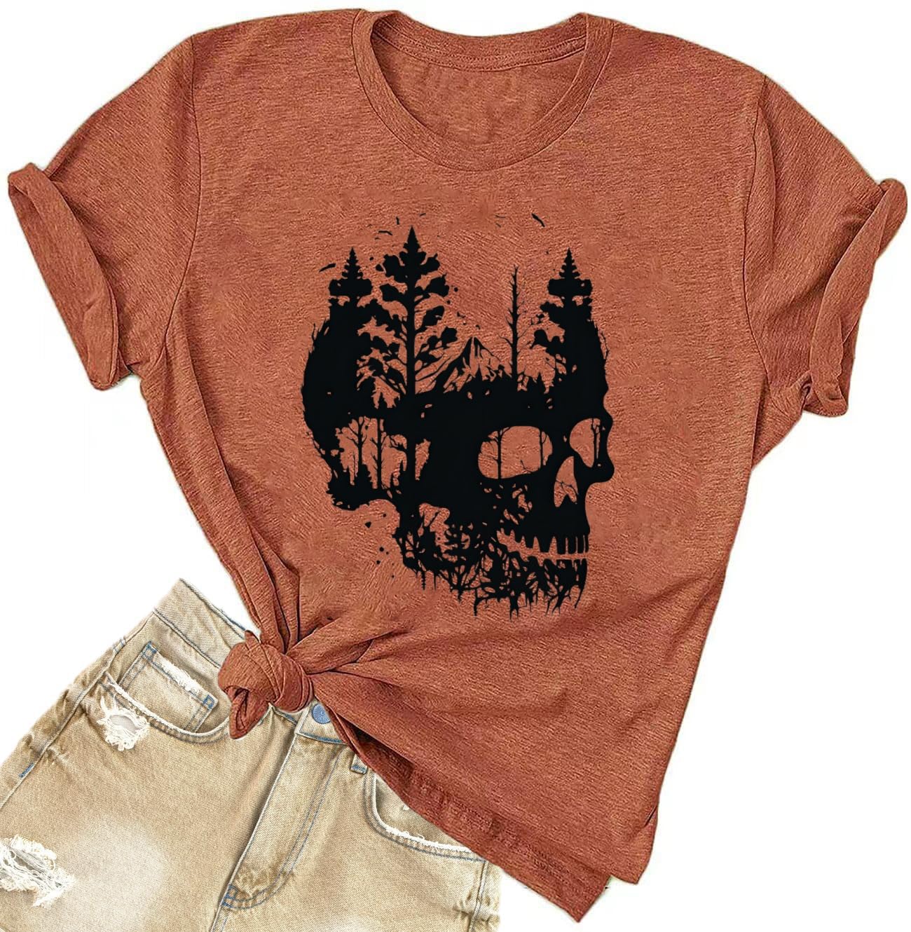 Funny Shirts for Women Vintage Skull Tshirt Holiday Short Sleeve Tops