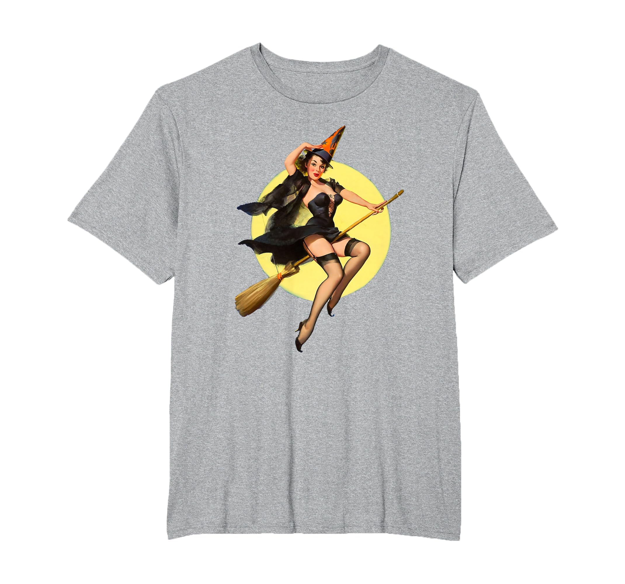 Vintage Pin up Witch Halloween Pinup Girl Funny Ilustration T-Shirt