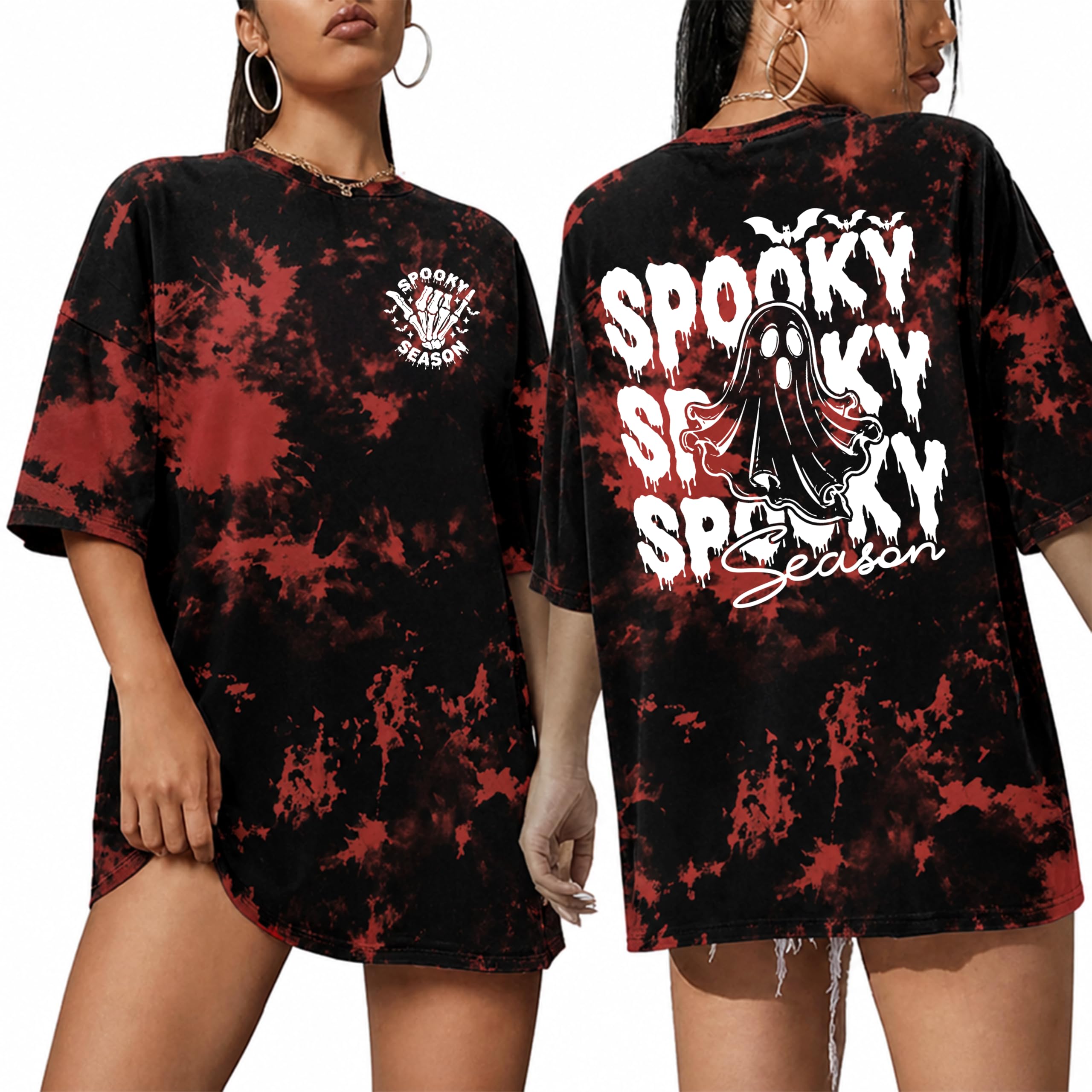 Oversized Halloween Shirts for Women Spooky Season Shirt Skeletons Costume
