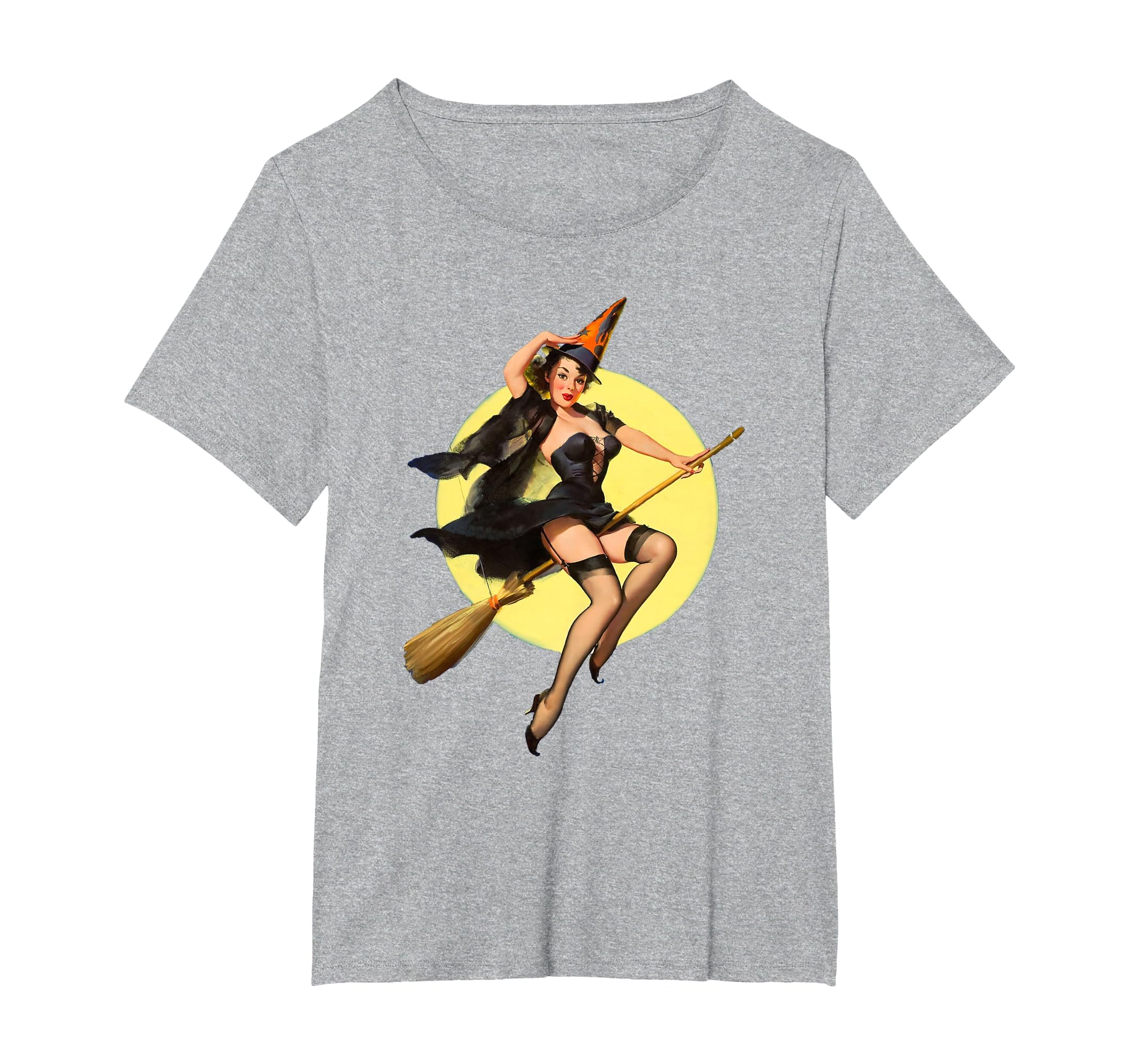 Vintage Pin up Witch Halloween Pinup Girl Funny Ilustration T-Shirt