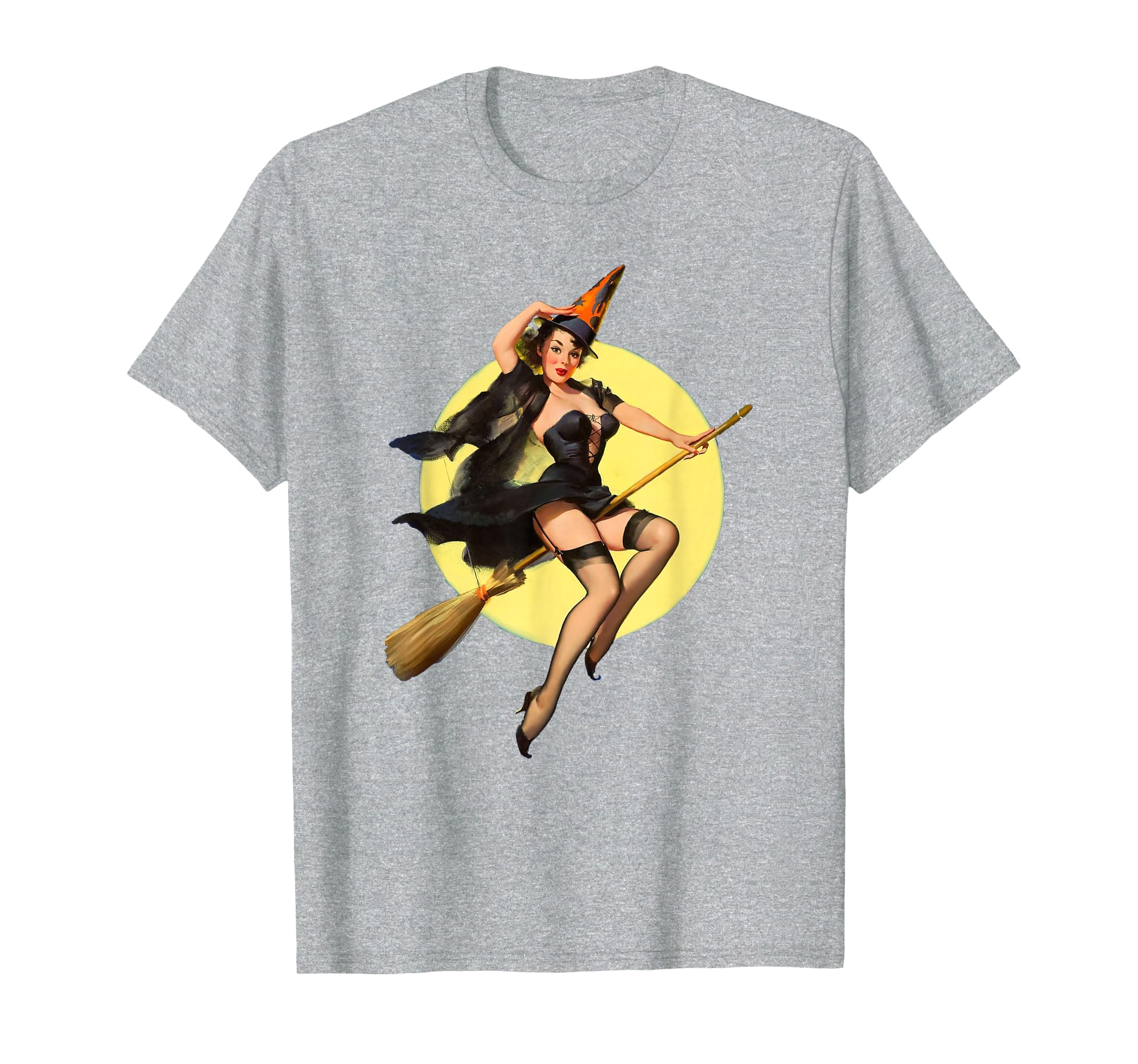 Vintage Pin up Witch Halloween Pinup Girl Funny Ilustration T-Shirt