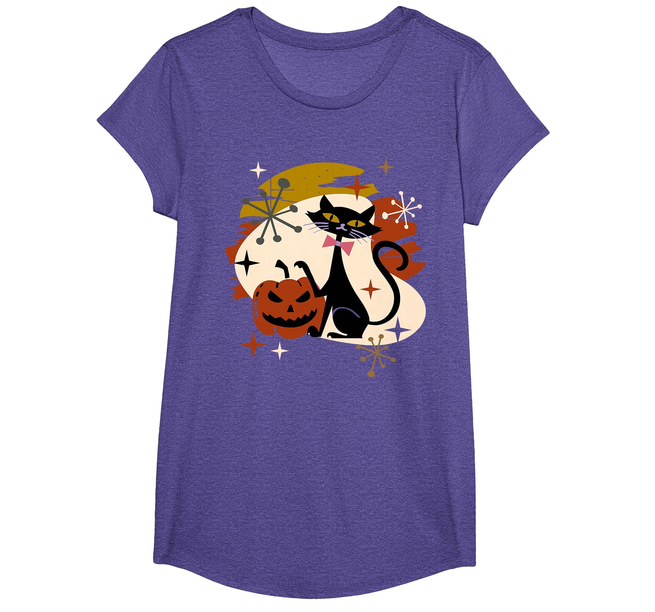 Black Cat and Pumpkin Atomic Retro Halloween T-Shirt