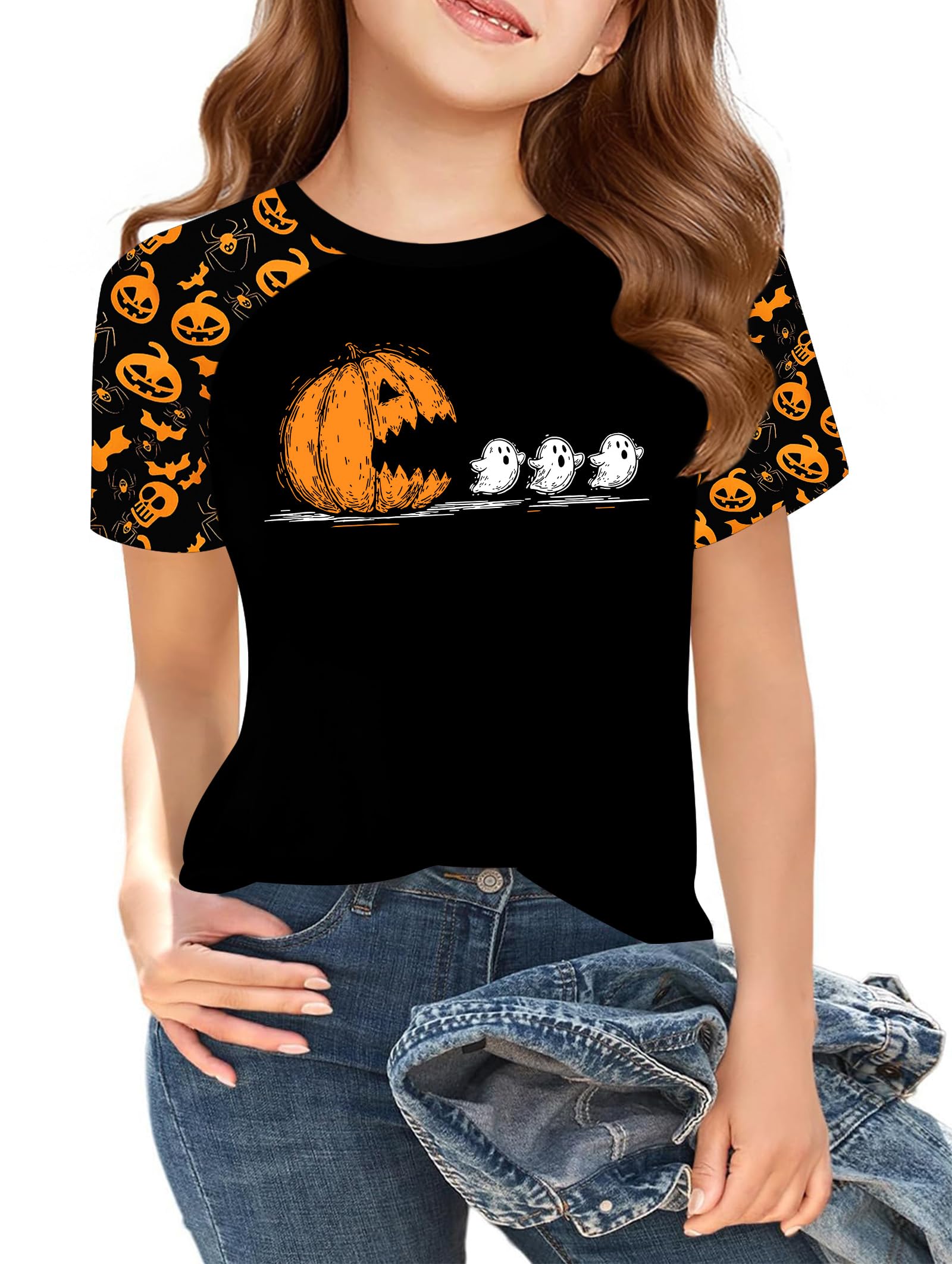 Ithalt Kids Halloween Shirt for Girls Boys Ghost Tshirt Spooky Season Tee