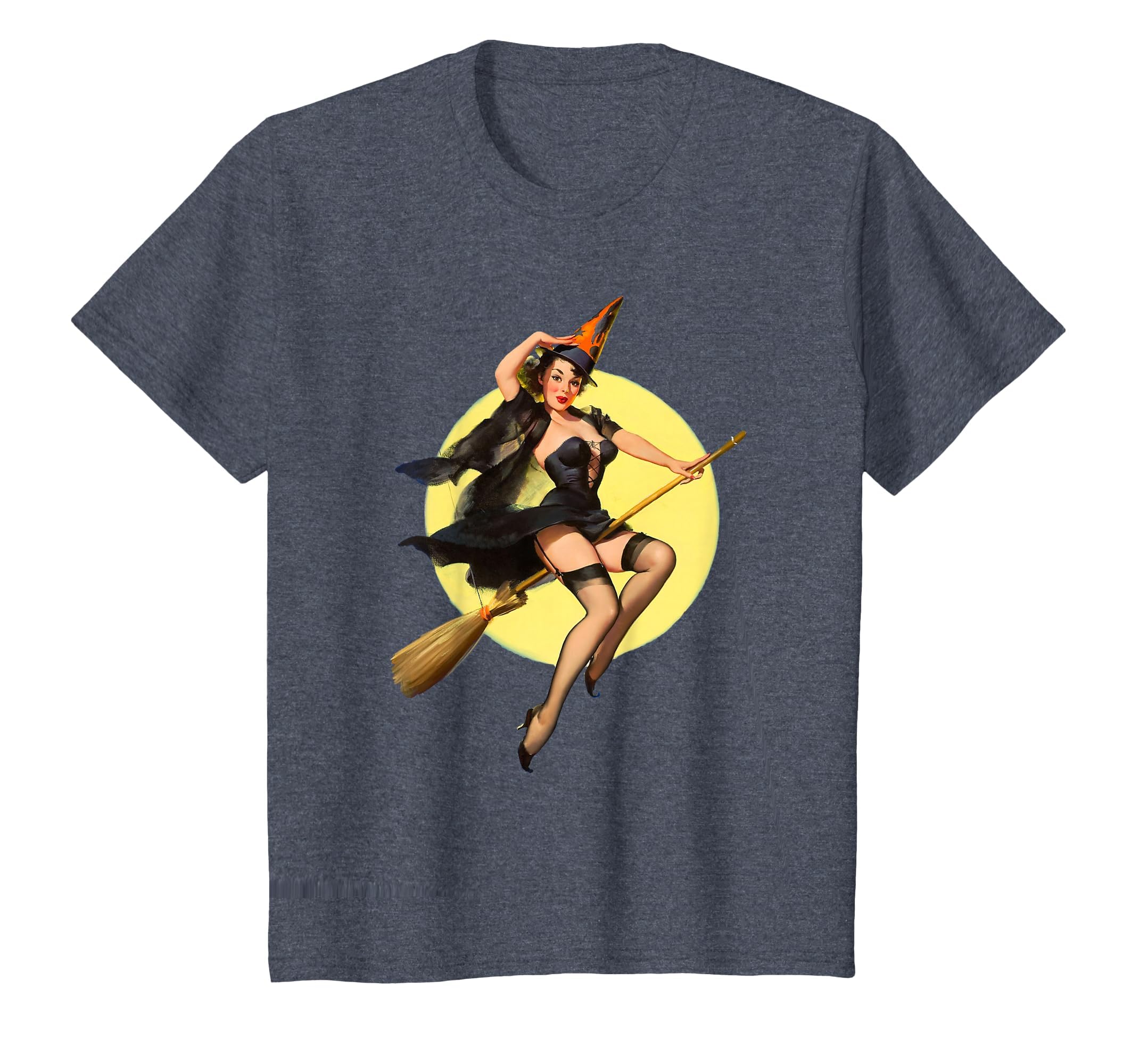 Vintage Pin up Witch Halloween Pinup Girl Funny Ilustration T-Shirt