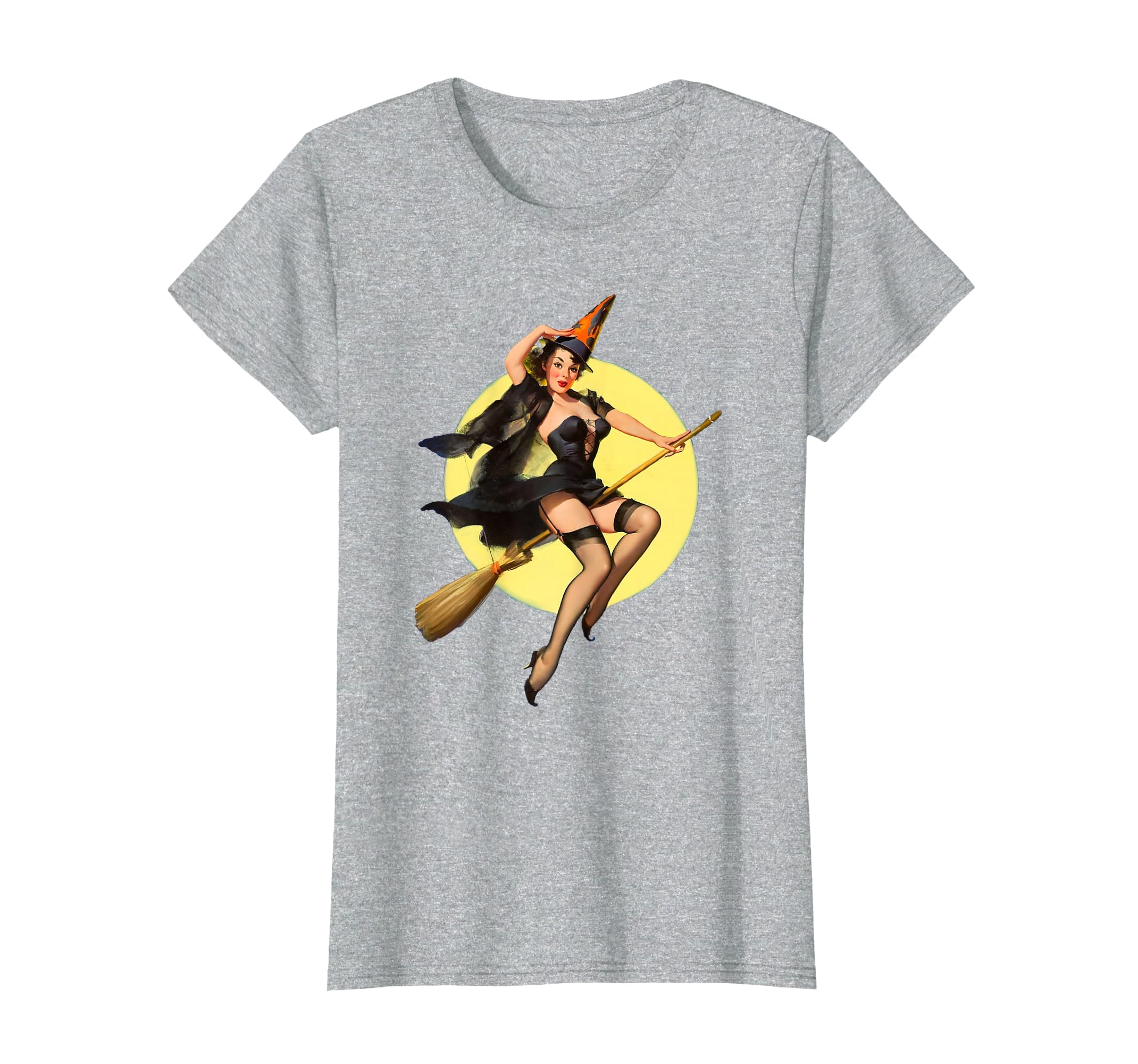 Vintage Pin up Witch Halloween Pinup Girl Funny Ilustration T-Shirt