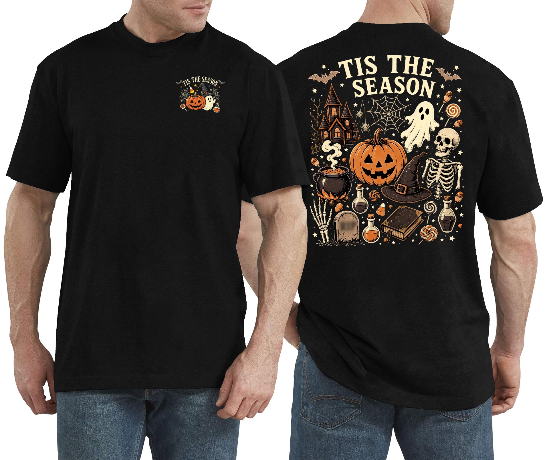 Halloween Shirt for Men Dancing Skeleton Tshirt Pumpkin Graphic Tee