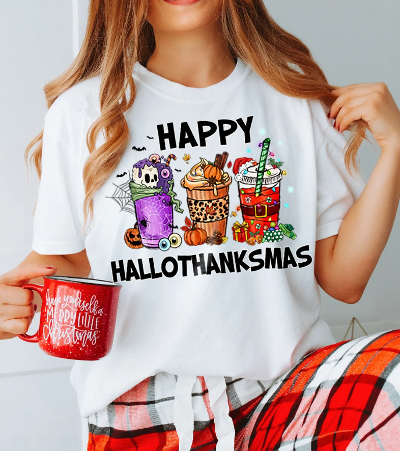 Fashion Plus Size Women's Casual T-Shirt with Halloween, Thanksgiving, and Christmas Prints Tees Tops Holiday gift For Family And Friends
