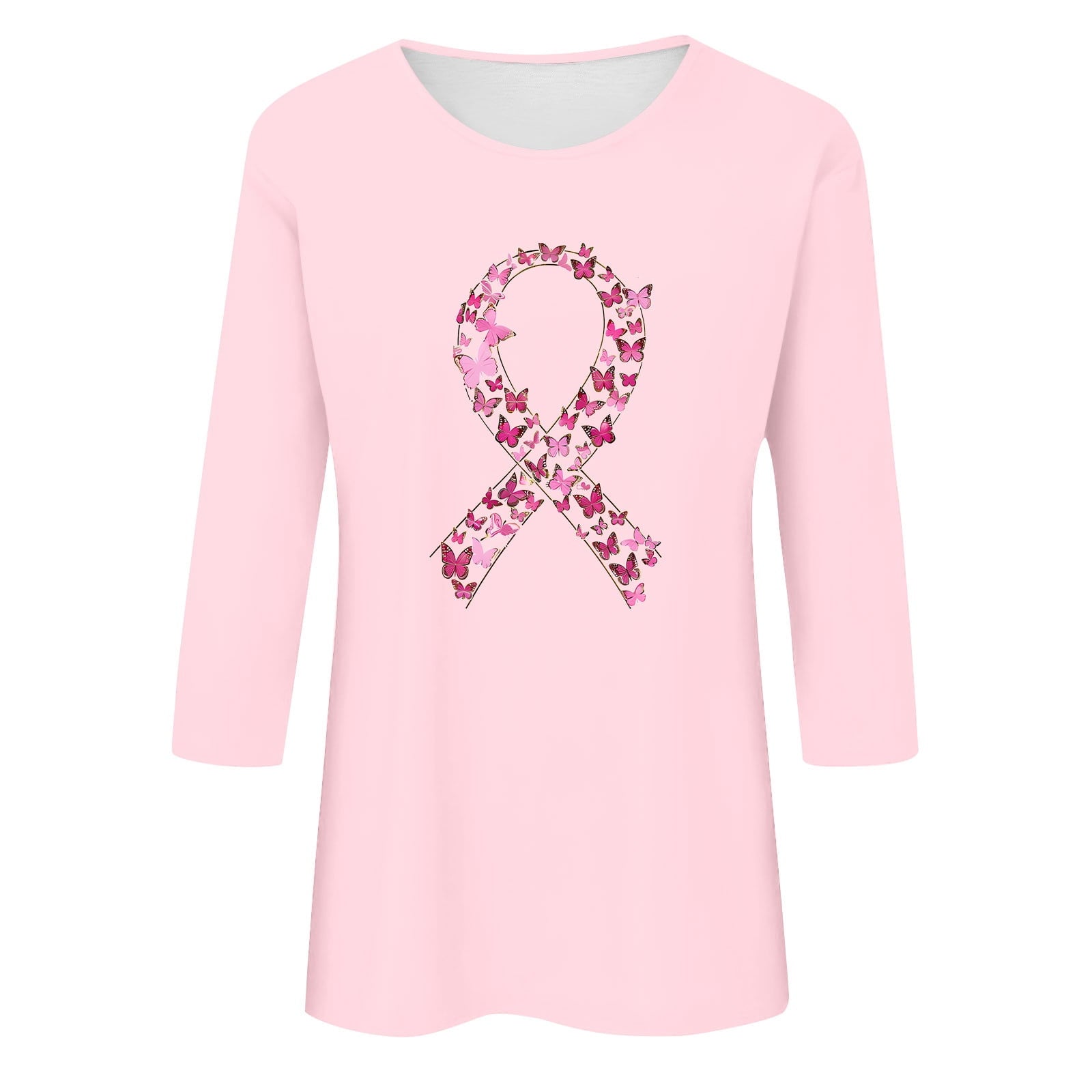 VKOYWKM Breast Cancer Awareness Shirts for Women Breast Cancer 3/4 Sleeve Tops Pink Ribbon Graphic Tee Breast Cancer Survivor Shirt