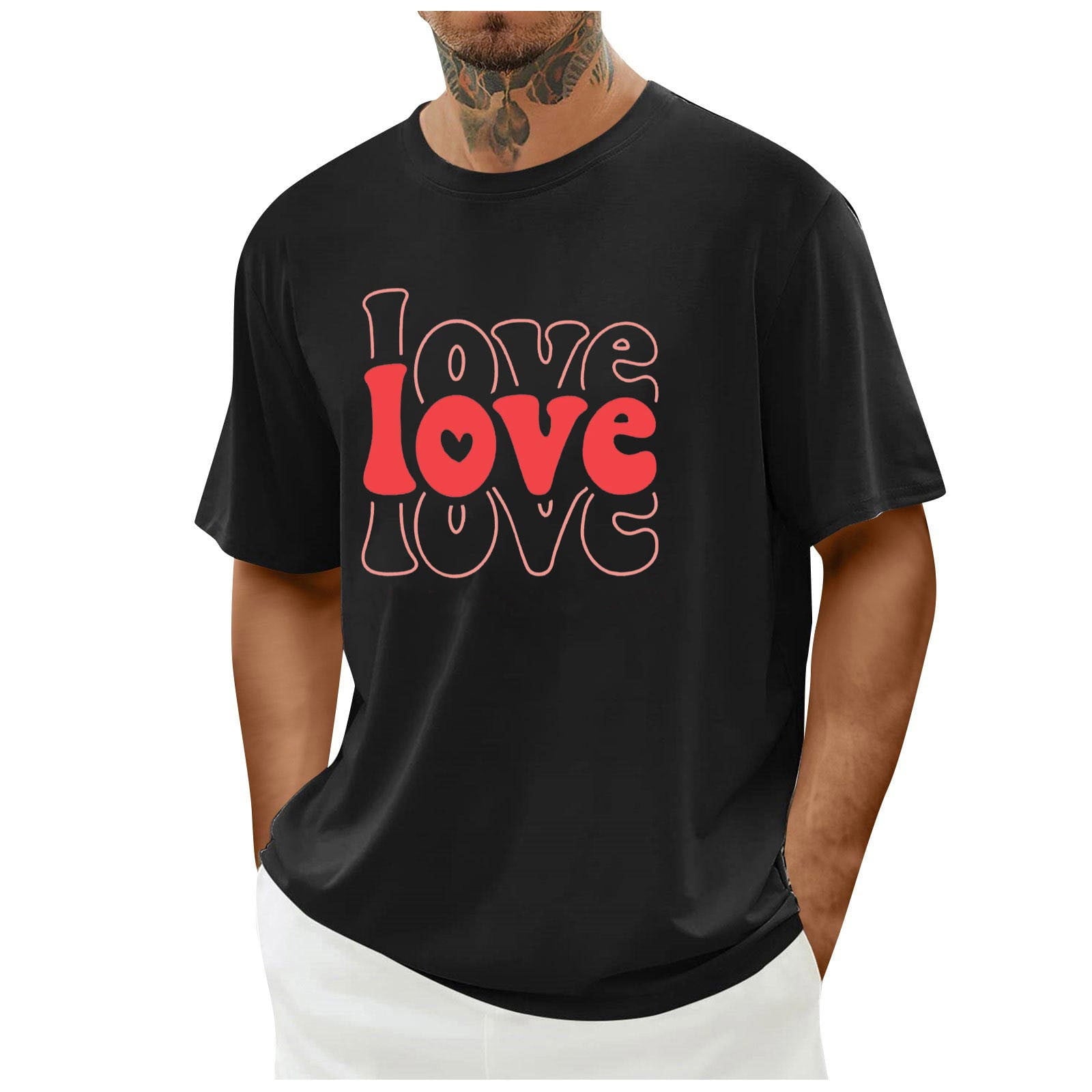 hotojiny Mens Vintage T-Shirts Casual Loose Short Sleeve Shirt Crew Neck Fashion Graphic Pullover Valentine's Day Tees Streetwear