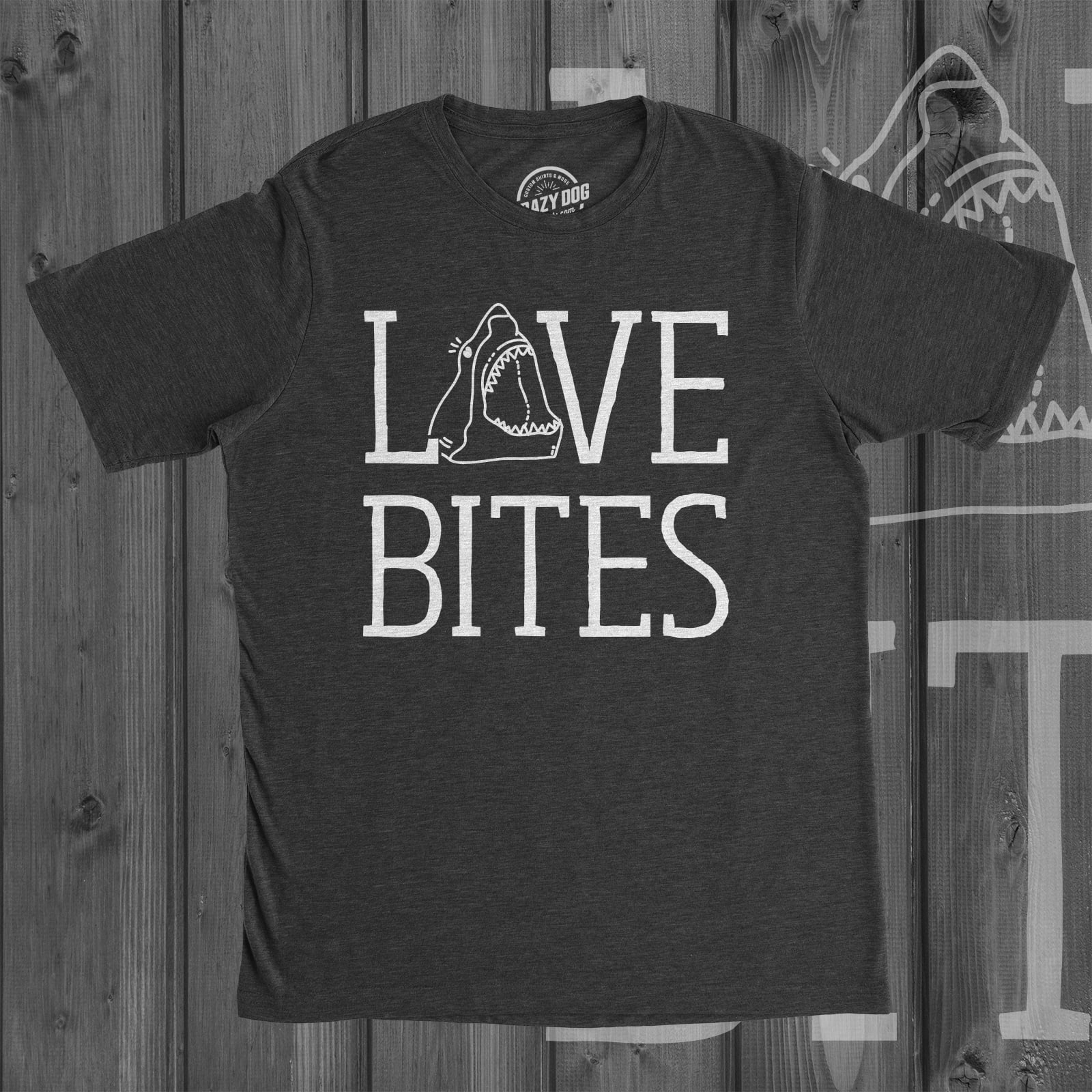 Mens Love Bites Funny Shark Dating Relationship Valentine's Day T shirt Graphic Tees