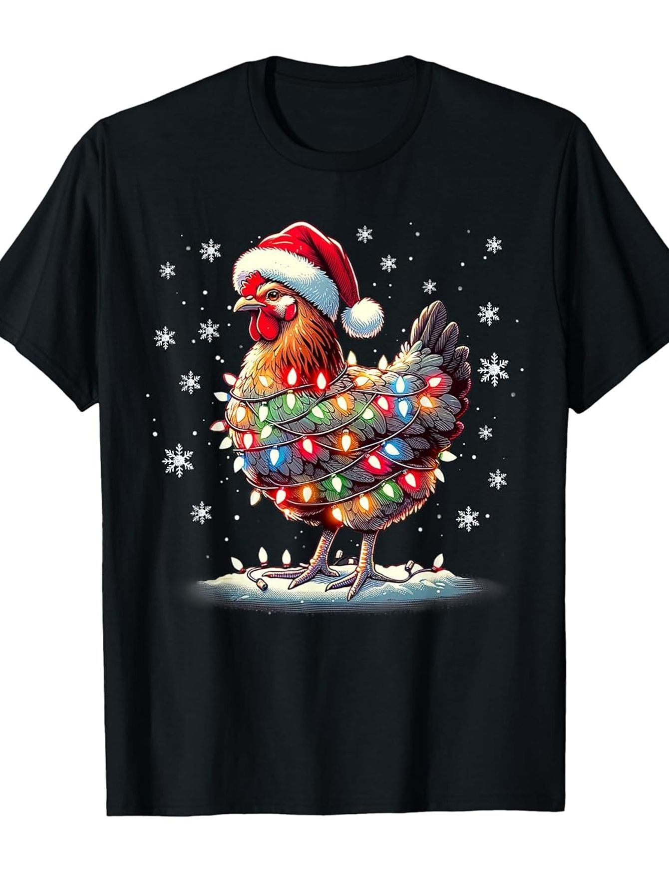 Funny Xmas Chicken TSHIRT | Santa Christmas Light Graphic Tee