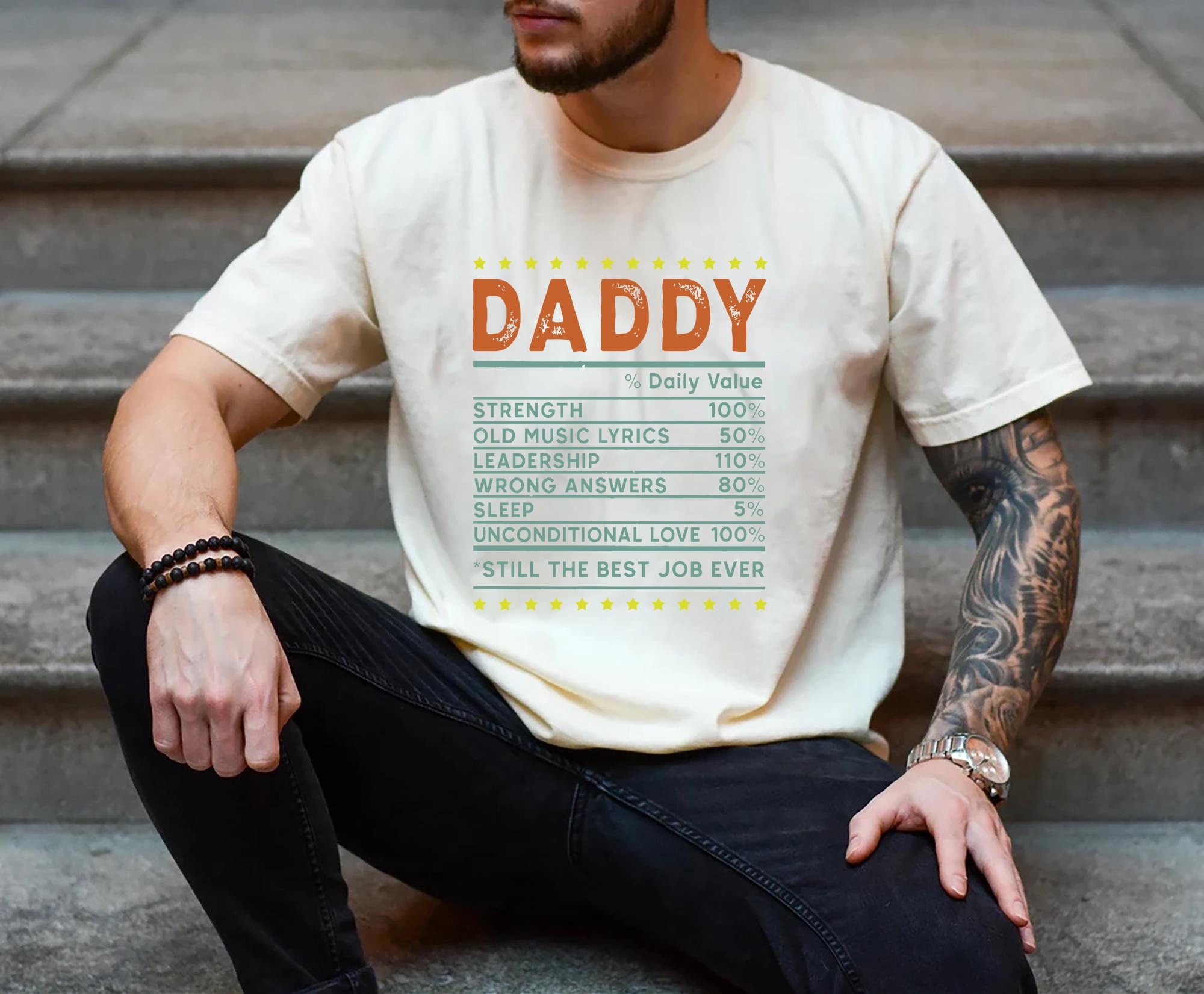 Daddy Daily Value T-Shirt – Funny Nutrition Label Graphic Tee for Dad, Best Job Ever Father’s Day Gift, Cute Dad Joke Shirt, Fatherhood Humor Apparel, Cool Casual T-Shirt for Men