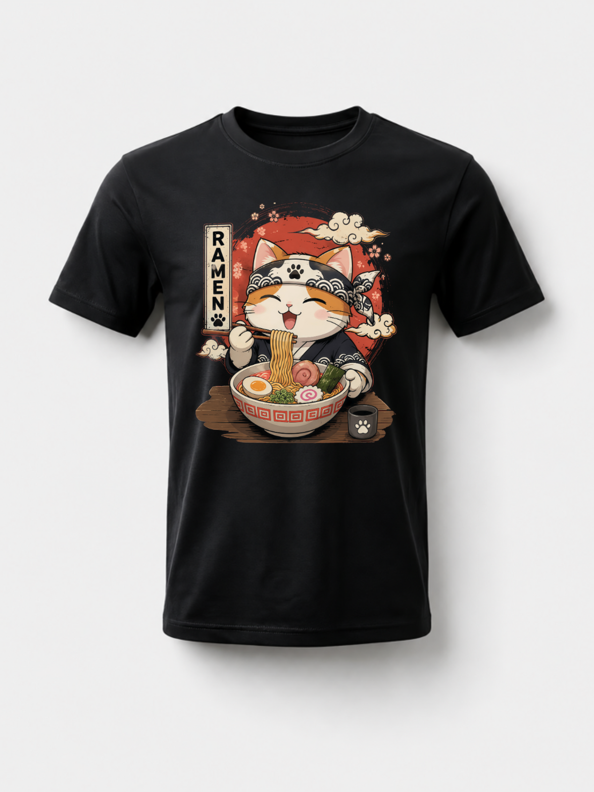[100% Cotton] Trendy Graphic Funny T-Shirt - Funny Cat Ramen Graphic Tee Japanese Kawaii Anime Cat T-Shirt - Men Women Loose Sports T-Shirt Golf Gift T-Shirt For Men And Women