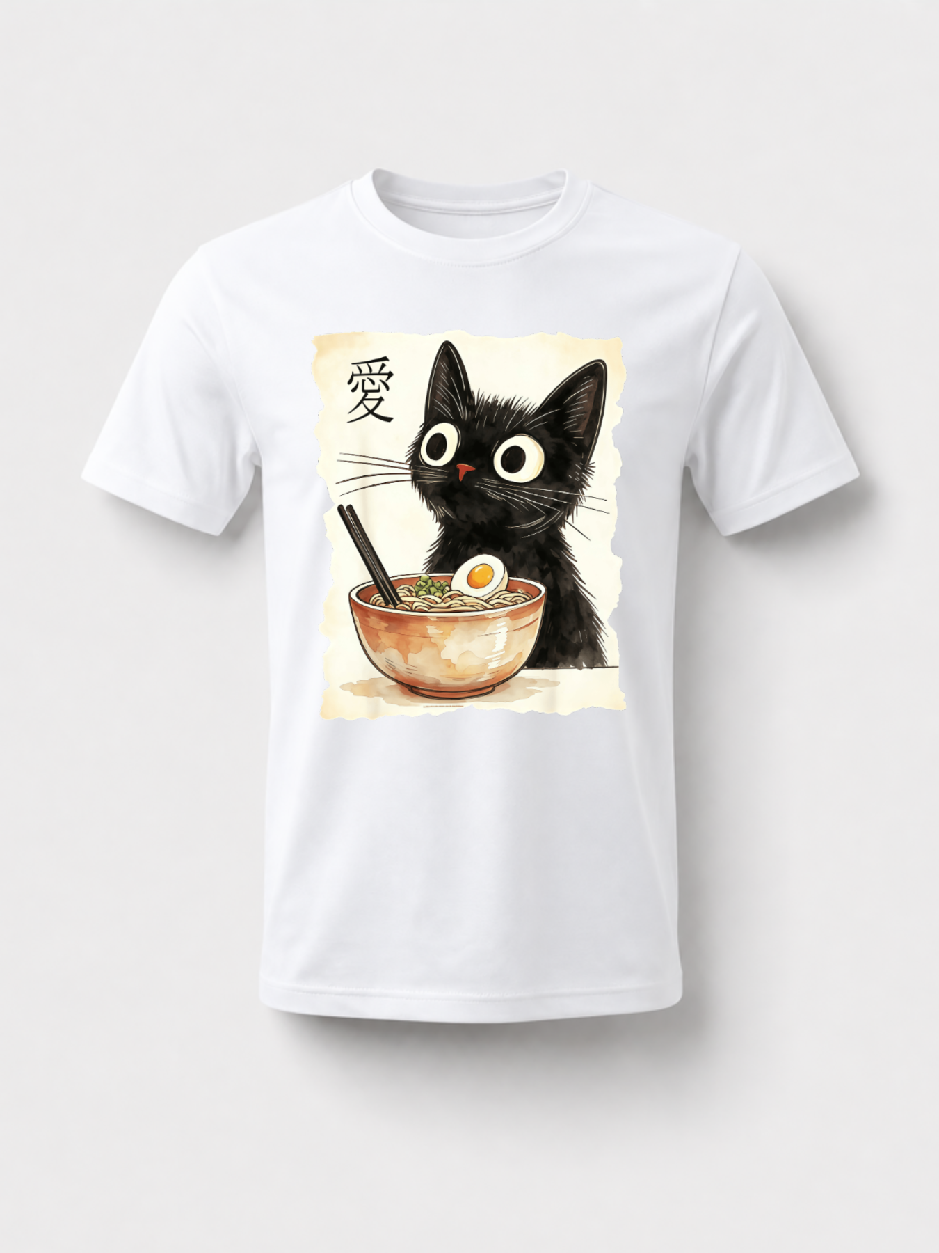 [100% Cotton] Trendy Graphic Funny T-Shirt - Funny Cat Ramen Graphic Tee Japanese Kawaii Anime Cat T-Shirt - Men Women Loose Sports T-Shirt Golf Gift T-Shirt For Men And Women