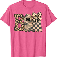 Boo Ghost Halloween Leopard Camo Autumn Pattern T-Shirt
