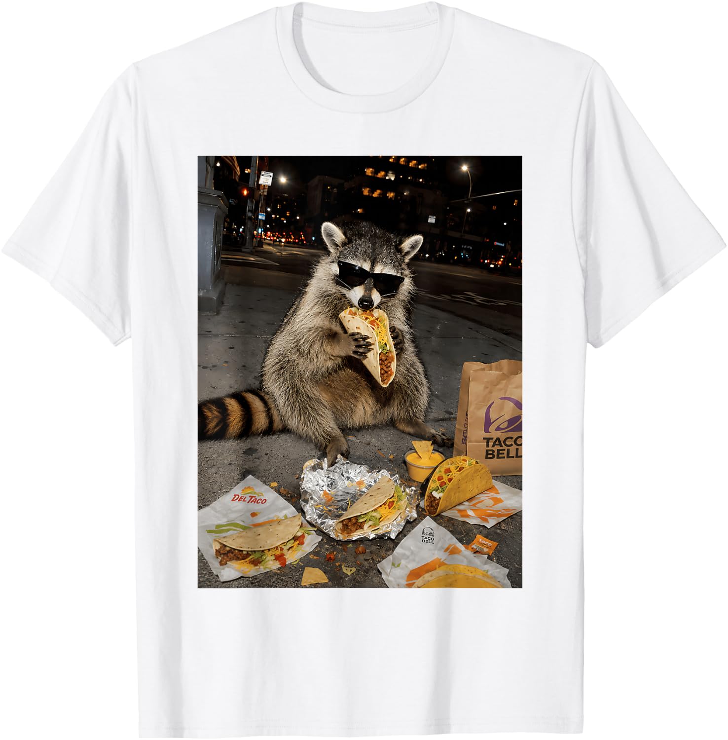 Unisex Funny Raccoon Taco Graphic T‑Shirt, Humorous Street Food Meme Short‑Sleeve Tee, Casual Novelty Top for Men Women