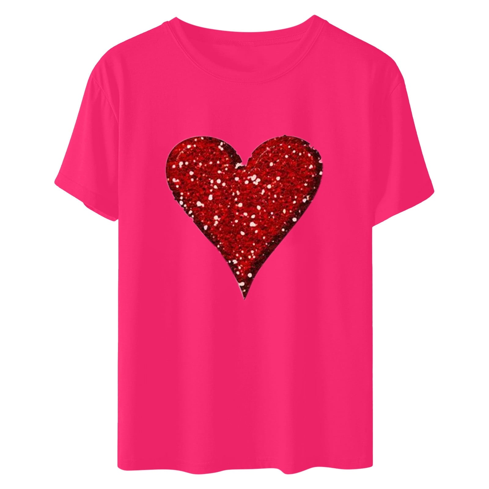 Aofany Womens Plus Size Shirts Women T-Shirt Glittery Heart Graphic Valentine’s Day Short Sleeve Tees Tops
