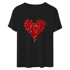 Aofany Womens Plus Size Shirts Women T-Shirt Glittery Heart Graphic Valentine’s Day Short Sleeve Tees Tops